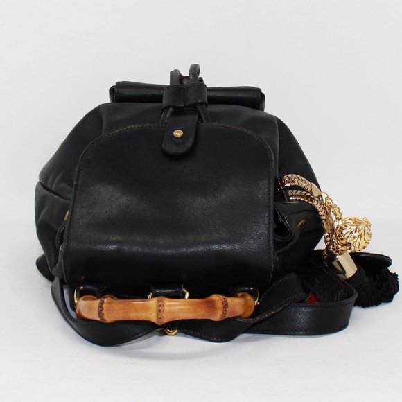 GUCCI #40005 Black Leather Backpack with Bamboo Handle main image 5
